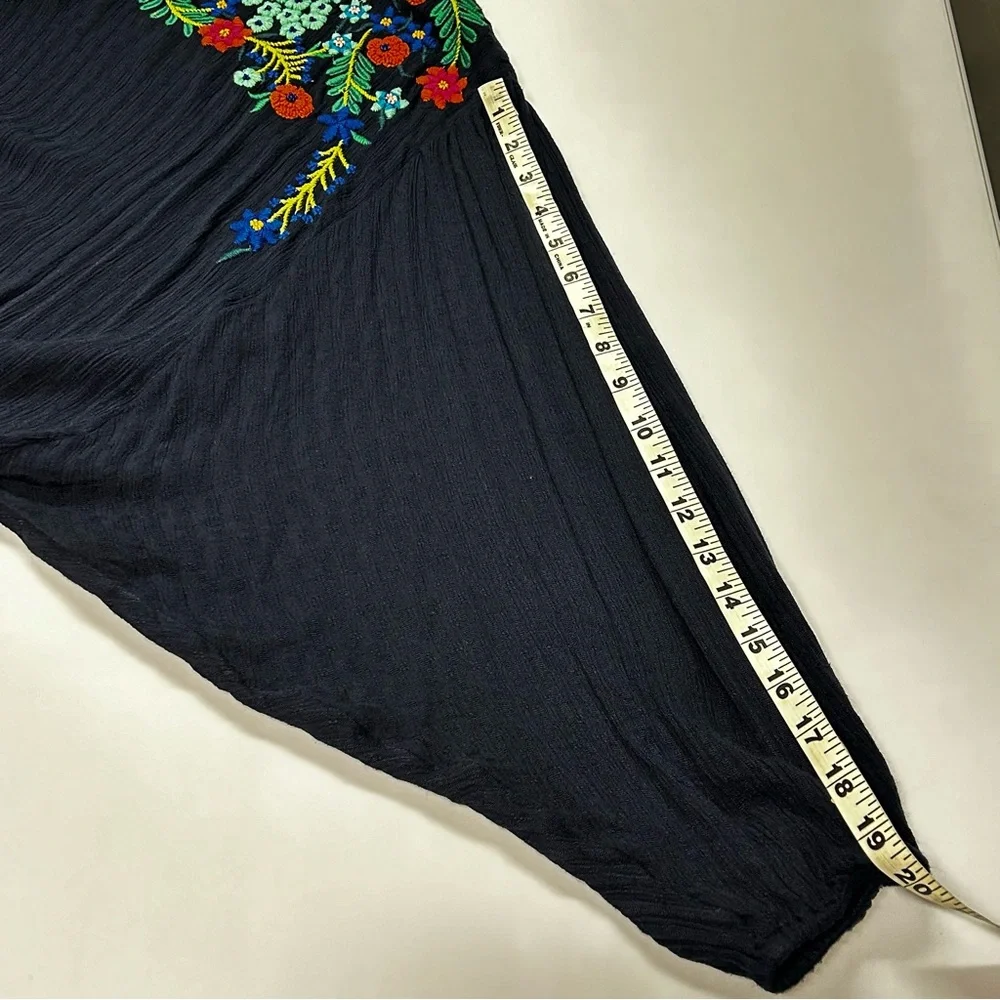 Free‎ People Embroidered Top XS Long Dolman Sleeve Cropped Boho Festival Blue
